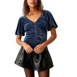 Free People Cupcake Velvet Top Blue XS